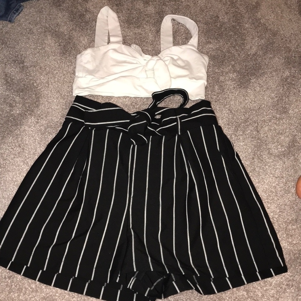 Black and white high rise shorts